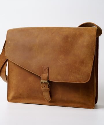 Brown Satchel Laptop Leather Bag with Brass Hardware