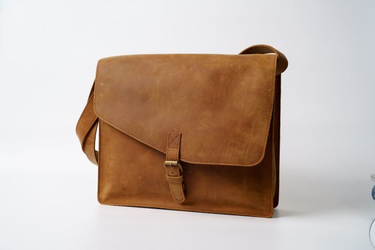 Brown Satchel Laptop Leather Bag with Brass Hardware