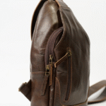 Dark Brown Leather Crossbody Bag with Zipper Compartments – Bwok Store
