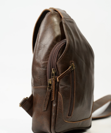 Dark Brown Leather Crossbody Bag with Zipper Compartments – Bwok Store
