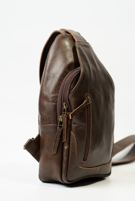 Dark Brown Leather Crossbody Bag with Zipper Compartments – Bwok Store