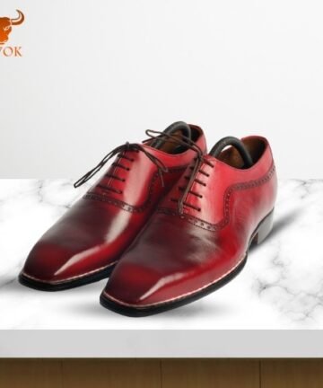 Patina Finish Maroon Lace up Dress Shoes