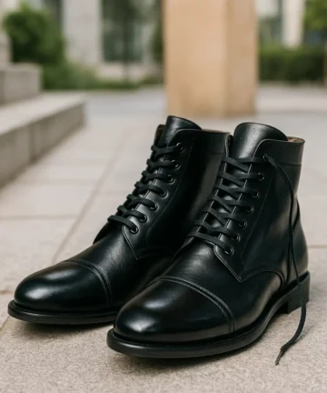 Black Lace-Up Biker Boots for men stylish half-long