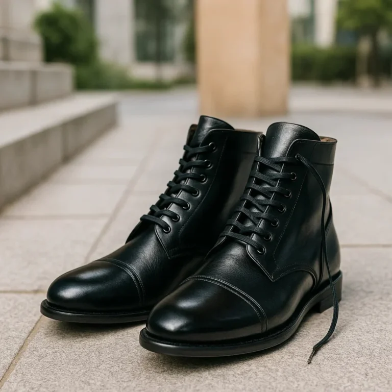 Black Lace-Up Biker Boots for men stylish half-long