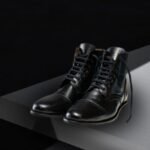 Black Lace-Up Biker Boots for men stylish half-long