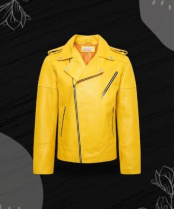 Women’s Yellow Leather Jacket with Biker Style