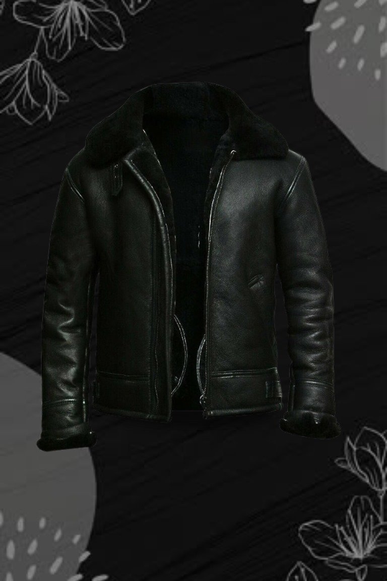 Classic brown leather RAF-style jacket with fur collar.