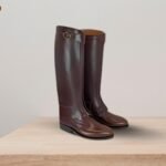 Long leather riding boots for equestrian use