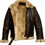 Elegant brown jacket with golden-toned fur.