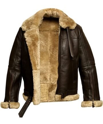 Elegant brown jacket with golden-toned fur.