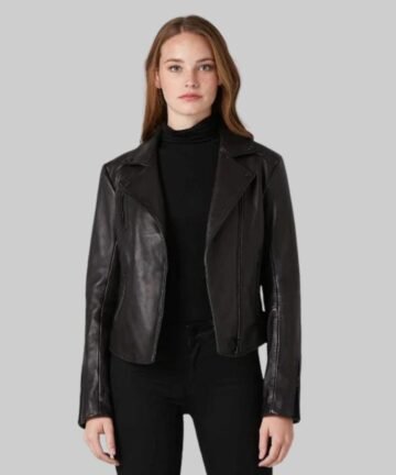 Premium leather biker jacket with zip details and tailored fit