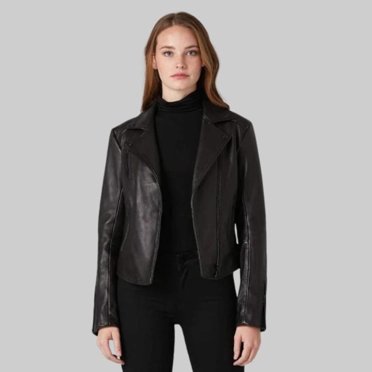 Premium leather biker jacket with zip details and tailored fit