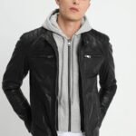 Premium Black biker jacket with zip details and tailored fit"