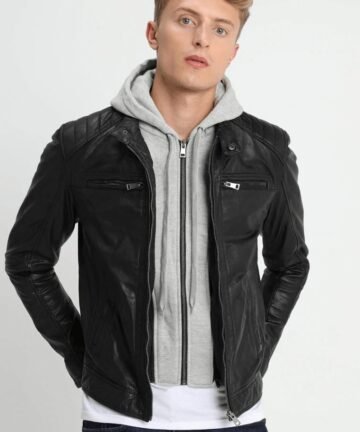 Premium Black biker jacket with zip details and tailored fit"