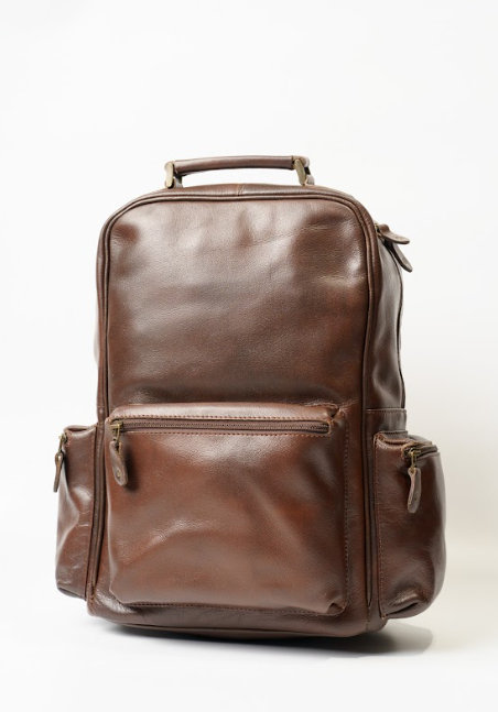 Luxury leather backpack for men and women in premium brown leather