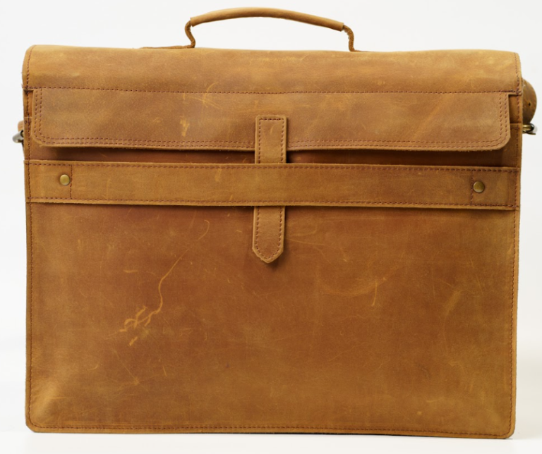 Tan leather laptop bag with handle – professional and minimalist briefcase from Bwok Store