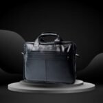 High-quality leather briefcase with handles and shoulder strap for office use