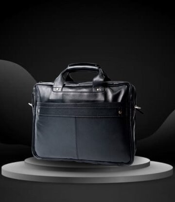 High-quality leather briefcase with handles and shoulder strap for office use