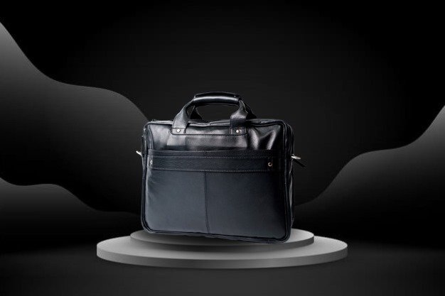 High-quality leather briefcase with handles and shoulder strap for office use