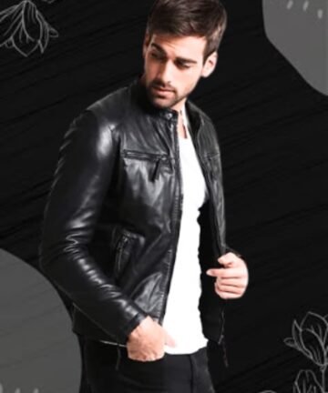 Classic black unisex biker jacket.