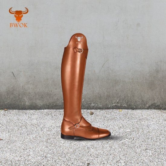Tan brown premium leather riding boots with tall shaft and classic equestrian design