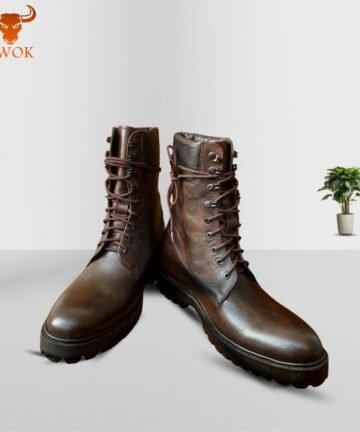 Brown leather lace-up ankle boots with rugged sole – Bwok Store