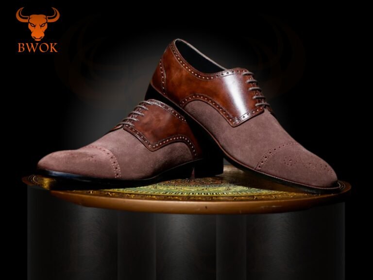 Rich chestnut leather and velvety brown suede Dual-Tone Oxford Shoes