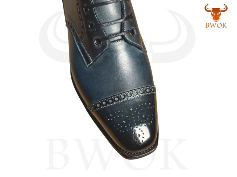 Handmade Black Patina Brogue Boots for Men