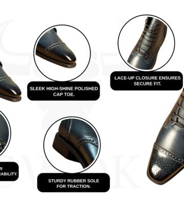 Handmade Black Patina Brogue Boots for Men