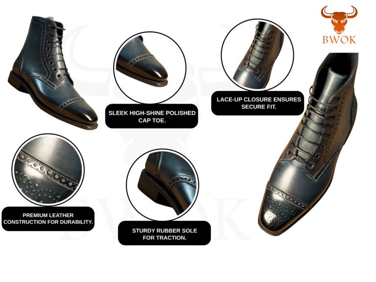 Handmade Black Patina Brogue Boots for Men
