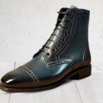 Handmade Black Patina Brogue Boots for Men