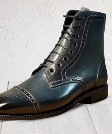 Handmade Black Patina Brogue Boots for Men