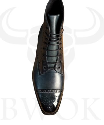 Handmade Black Patina Brogue Boots for Men