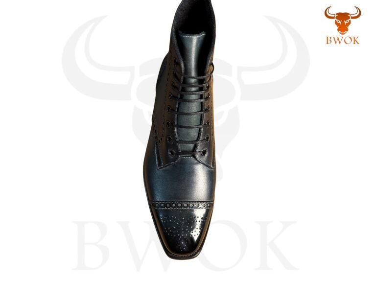Handmade Black Patina Brogue Boots for Men