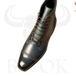 Handmade Black Patina Brogue Boots for Men