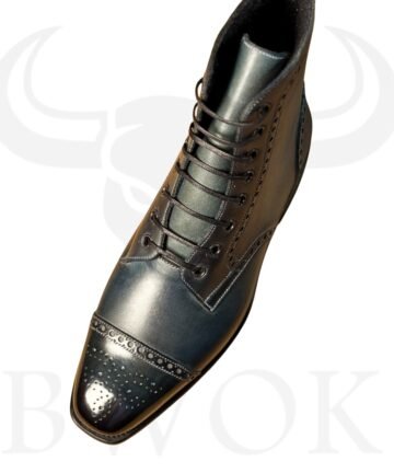 Handmade Black Patina Brogue Boots for Men