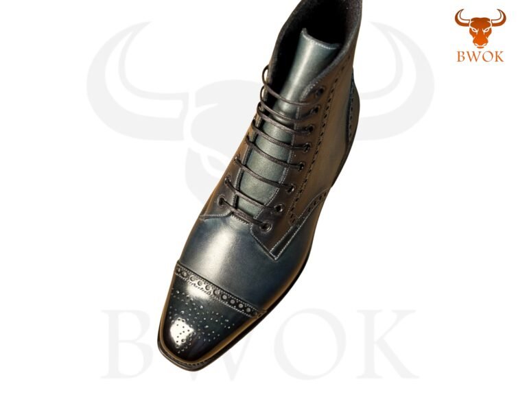 Handmade Black Patina Brogue Boots for Men