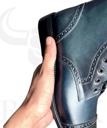 Handmade Black Patina Brogue Boots for Men