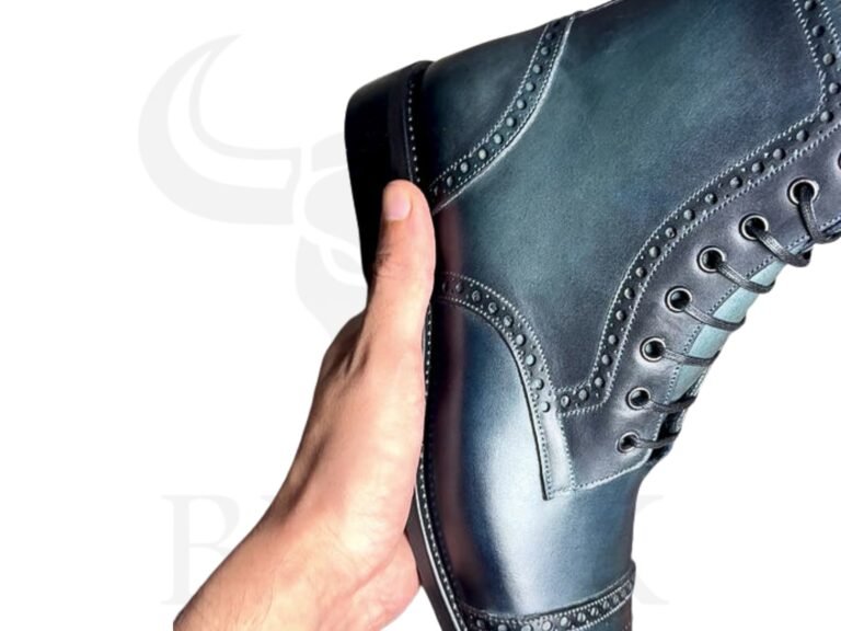 Handmade Black Patina Brogue Boots for Men