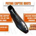 Handmade Black Patina Brogue Boots for Men