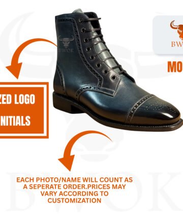 Handmade Black Patina Brogue Boots for Men