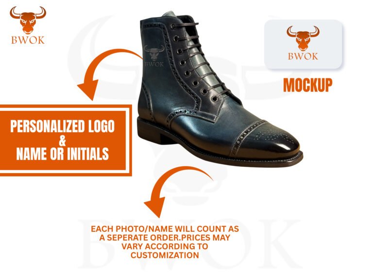 Handmade Black Patina Brogue Boots for Men