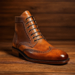 Brown Leather Wingtip Brogue Boots for Men