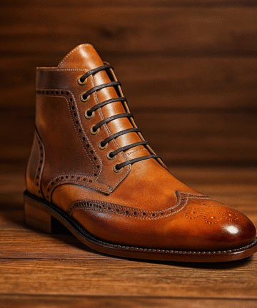 Brown Leather Wingtip Brogue Boots for Men