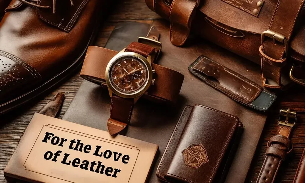 Leather accessories elevate your outfit — featuring premium leather shoes, watch strap, wallet, and bag for a sophisticated look.