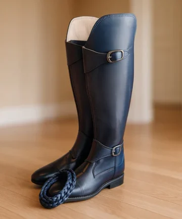 Navy Blue Leather Riding Boots