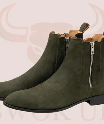 Olive Green Suede Chelsea Boots